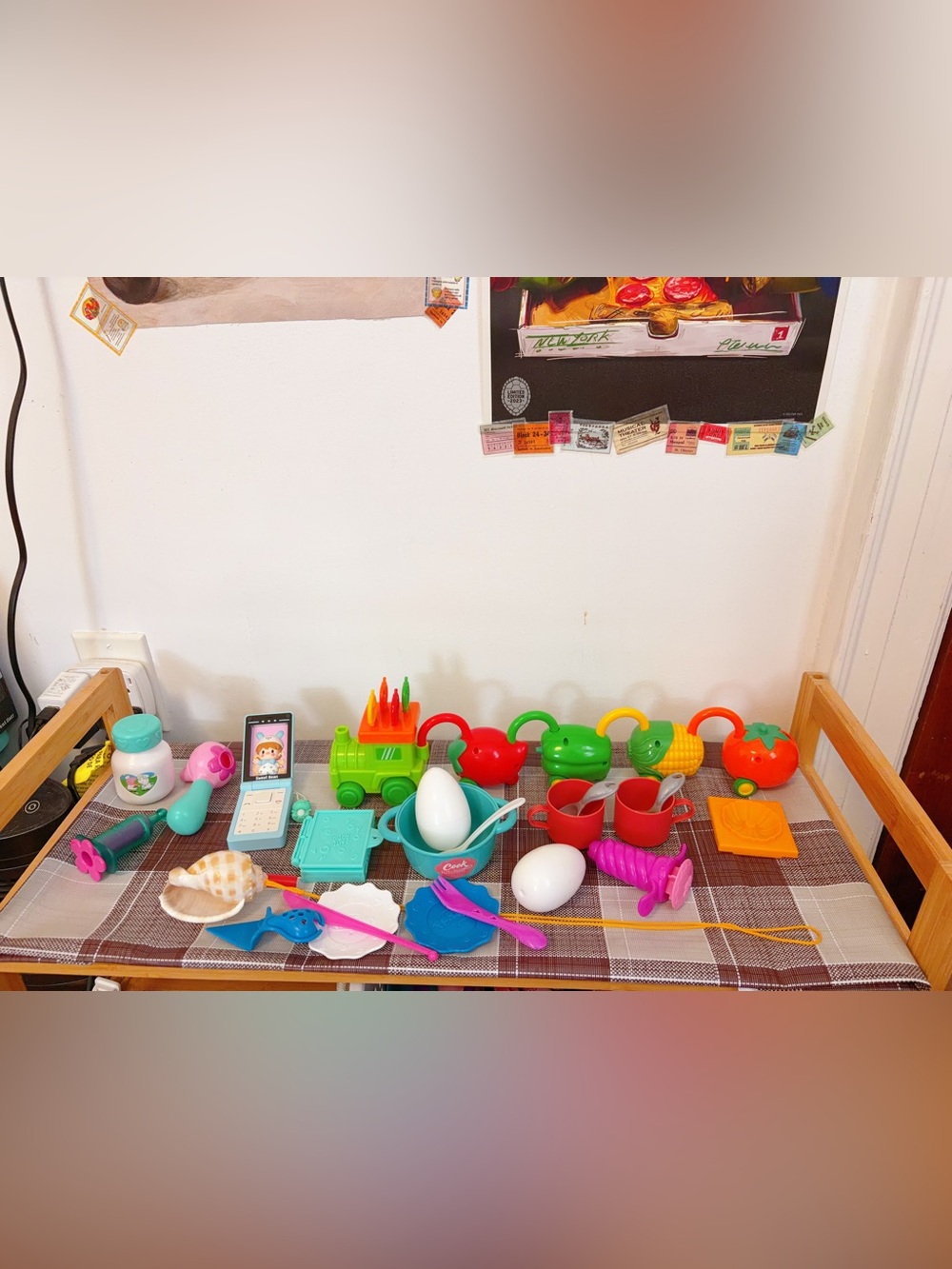 Lot 30+ Piece Toddler Toy Lot: Locking Veggie Train + Mixed Pretend Play Mixed